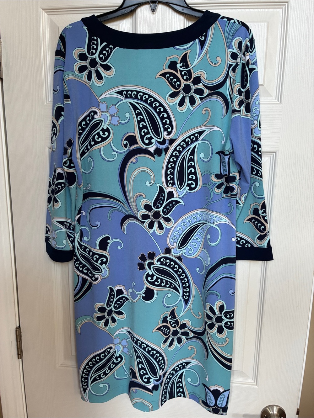 Chico's Navy and Aqua Paisley V-Neck Tunic - Picture 2 of 2